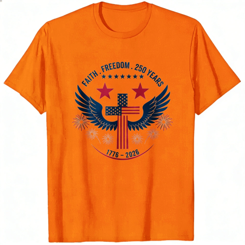 Patriotic American Flag Cross Wings Classic T-Shirt Faith Freedom 250 Years 1776 2026