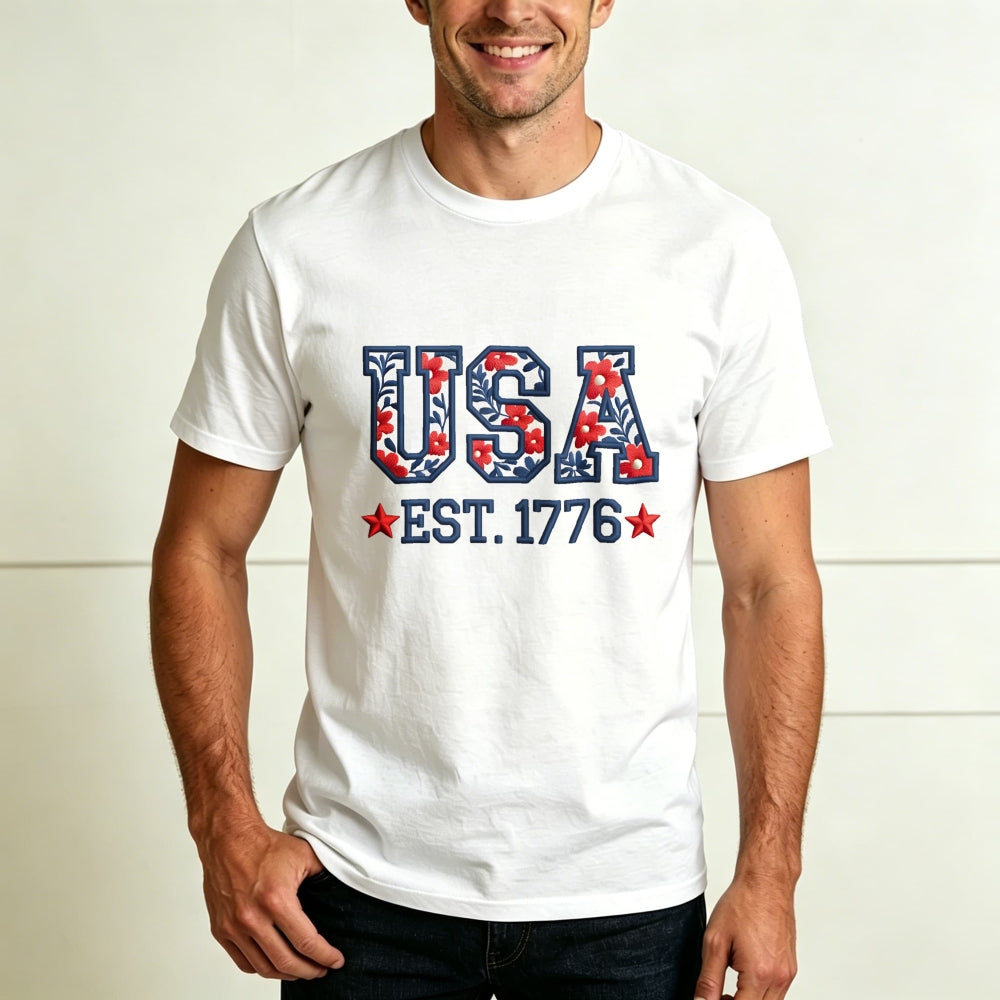 Patriotic Floral Usa Est 1776 Classic T-Shirt
