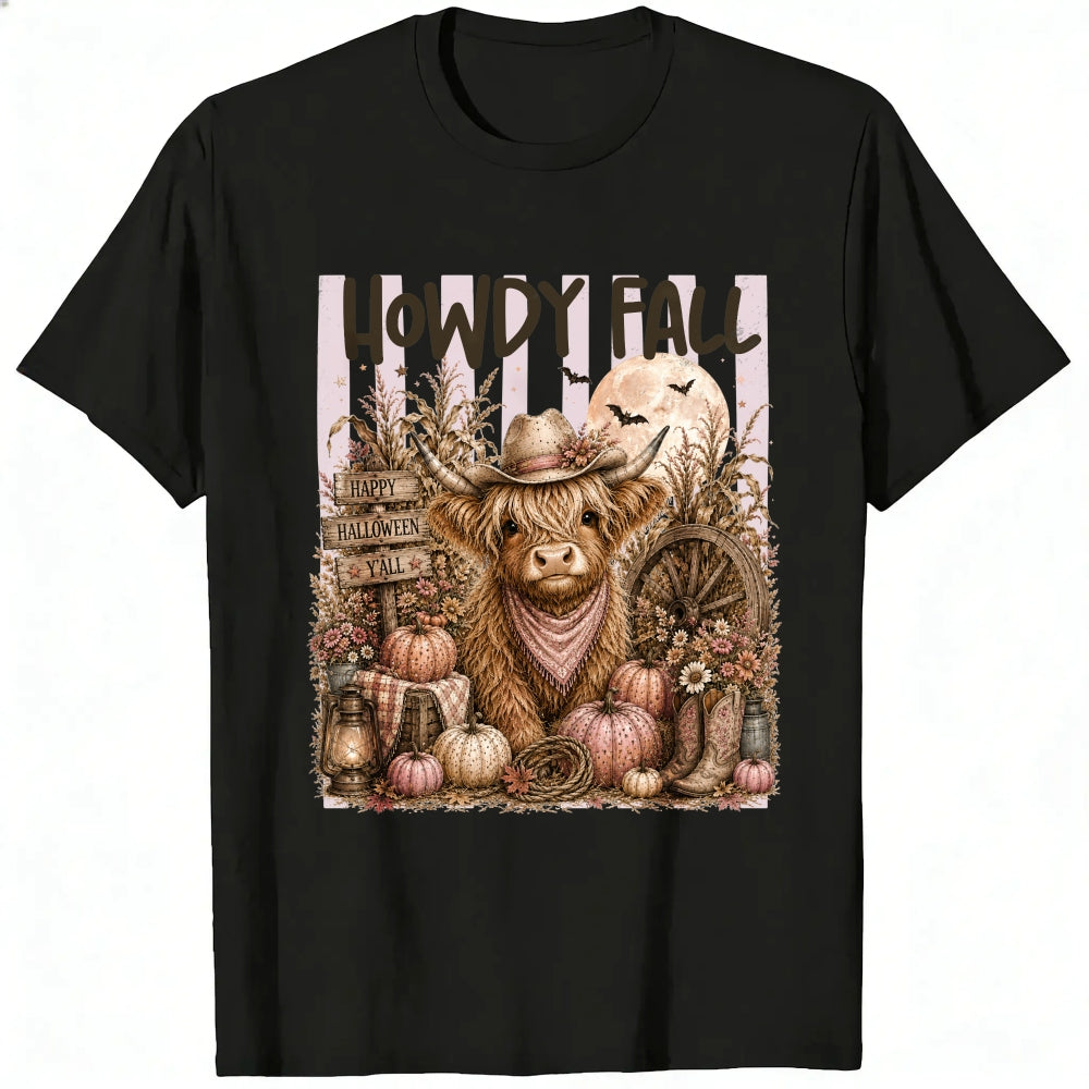 Rustic Farmhouse Halloween Highland Cow Classic T-Shirt Howdy Fall Pumpkin Harvest Autumn Design