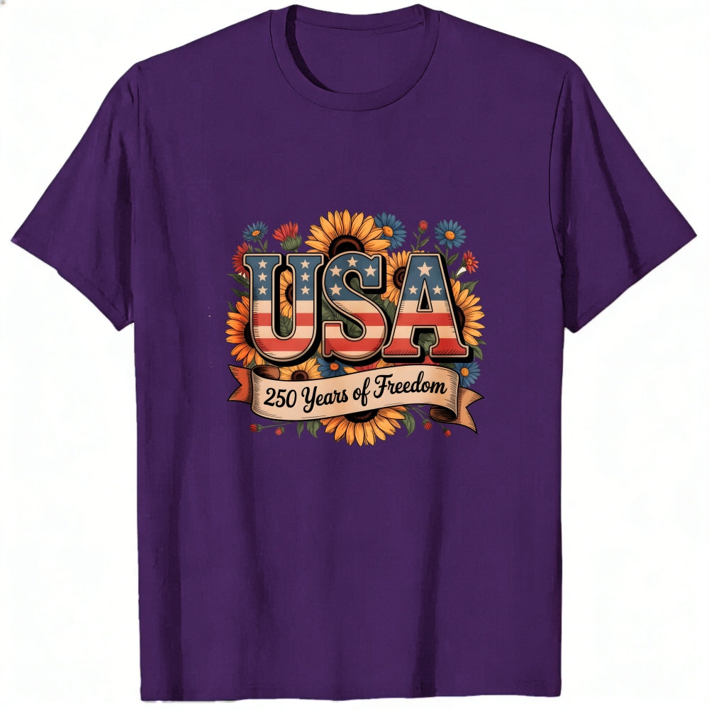 Patriotic Floral Design Classic T-Shirt Usa 250 Years Of Freedom