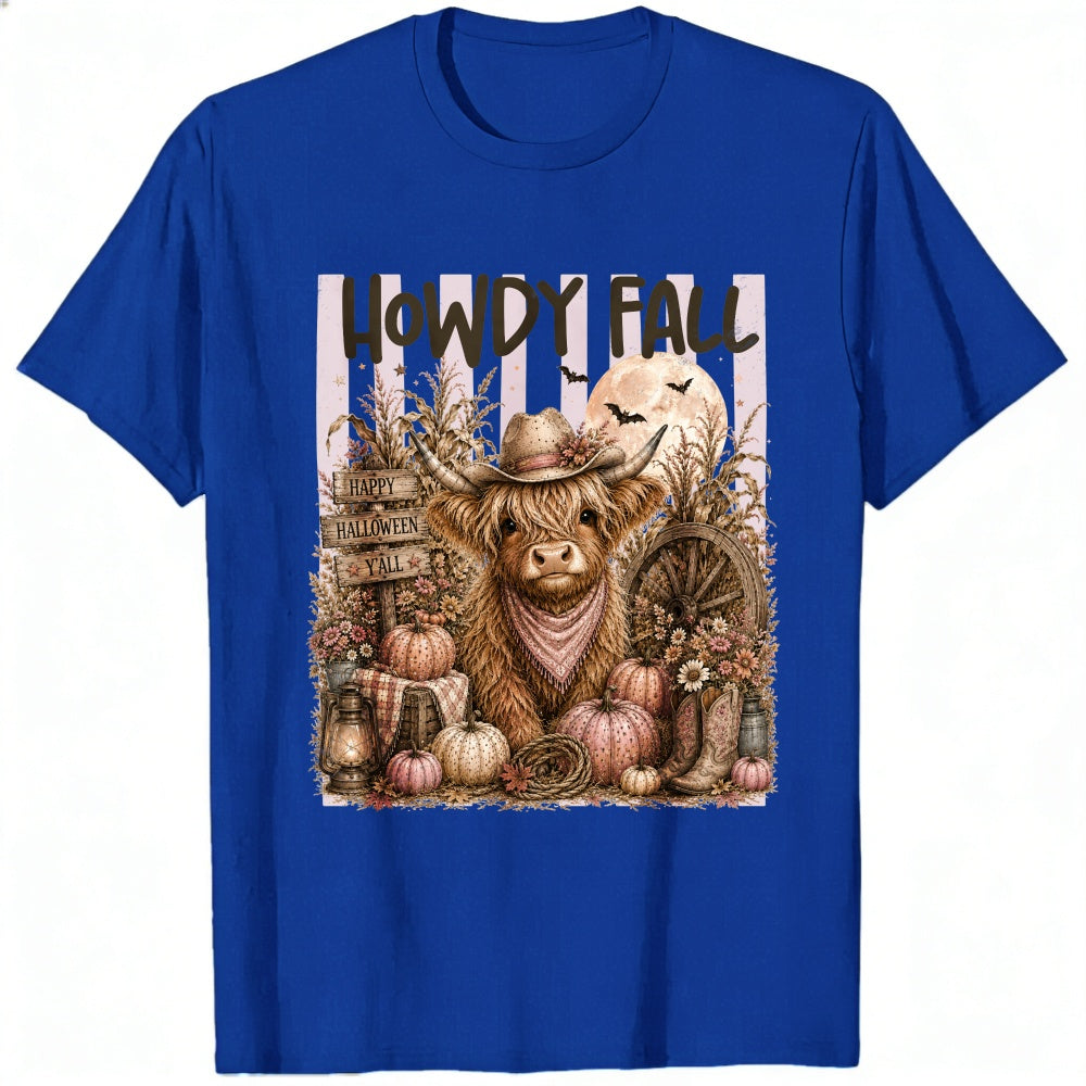 Rustic Farmhouse Halloween Highland Cow Classic T-Shirt Howdy Fall Pumpkin Harvest Autumn Design