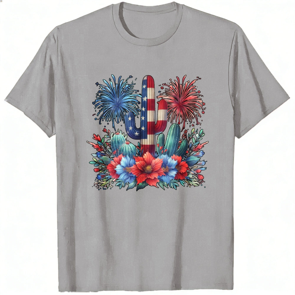 American Flag Cactus And Flowers Classic T-Shirt