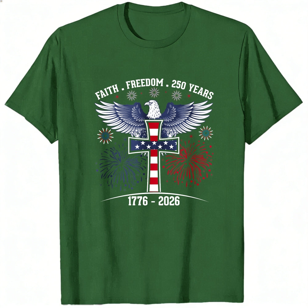 Patriotic Eagle And Cross Design Classic T-Shirt Faith Freedom 250 Years 1776 2026