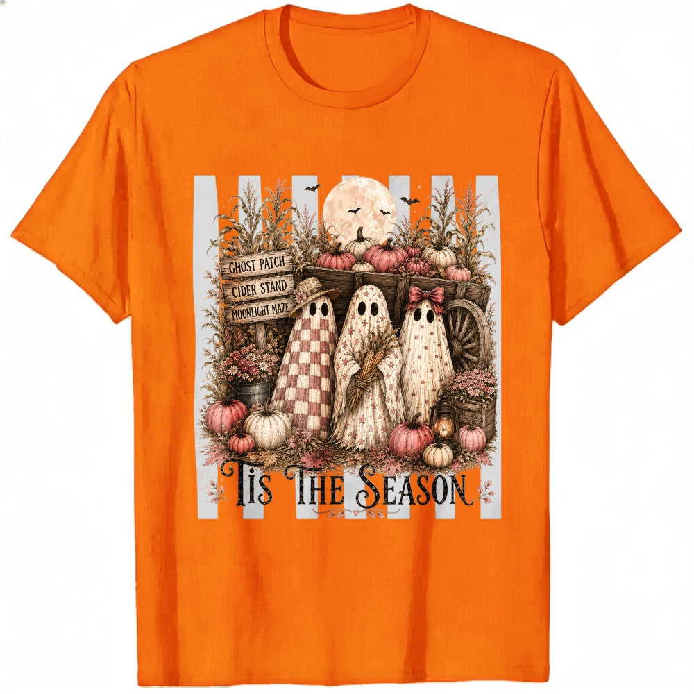 Vintage Halloween Ghosts Pumpkins Wagon Classic T-Shirt Tis The Season Autumn Decor