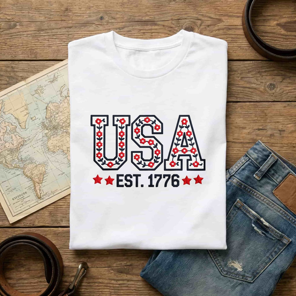 Patriotic Floral Usa Est 1776 Classic T-Shirt