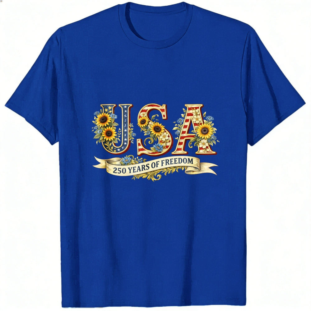 Patriotic Floral Usa 250 Years Of Freedom Classic T-Shirt