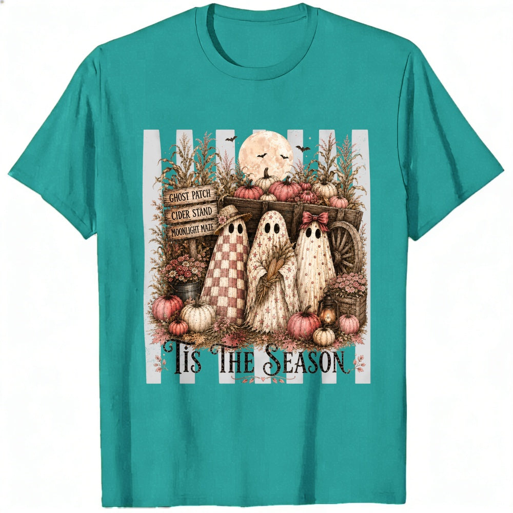 Vintage Halloween Ghosts Pumpkins Wagon Classic T-Shirt Tis The Season Autumn Decor