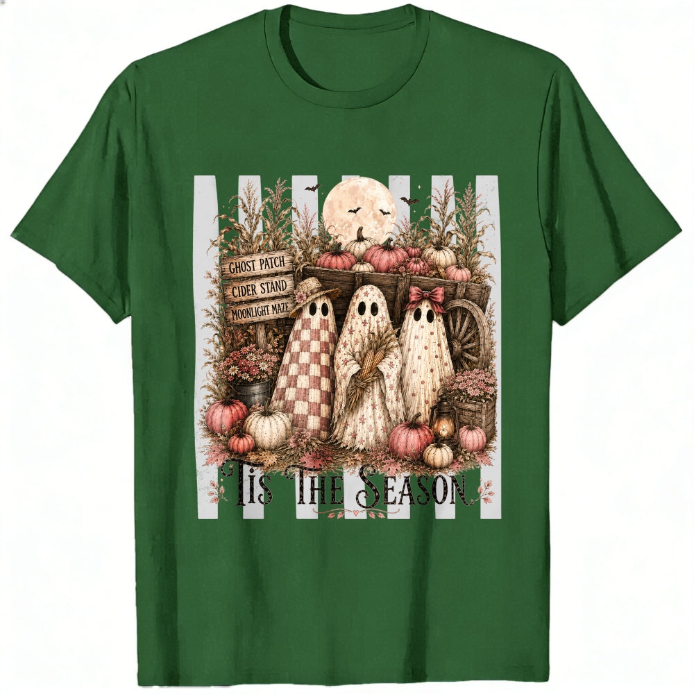 Vintage Halloween Ghosts Pumpkins Wagon Classic T-Shirt Tis The Season Autumn Decor