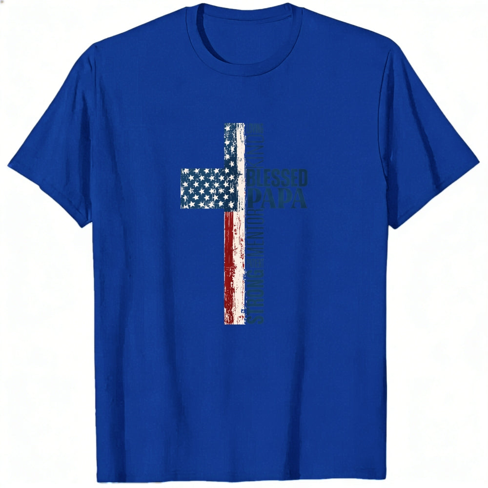 American Flag Cross Design Classic T-Shirt Blessed Papa Patriotic Christian Theme
