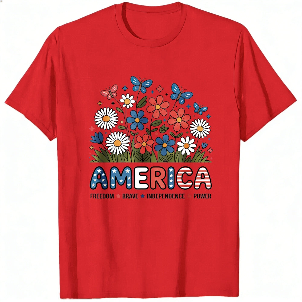 Floral Americana Design Classic T-Shirt America Freedom Brave Independence Power