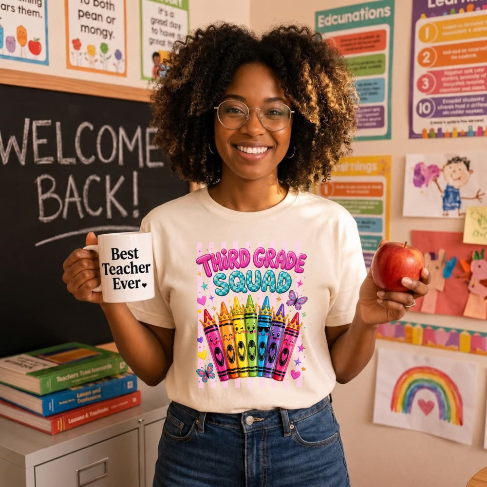 Cute Kawaii Style Classic T-Shirt Third Grade Squad Rainbow Crayons