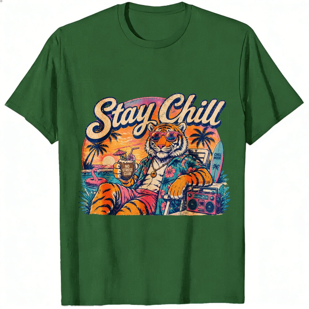 Retro Vintage Style Classic T-Shirt Stay Chill Tiger Beach Sunset Graphic