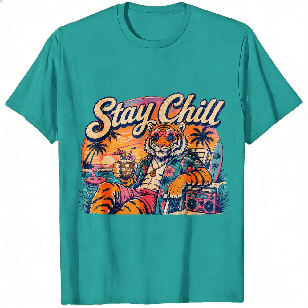 Retro Vintage Style Classic T-Shirt Stay Chill Tiger Beach Sunset Graphic