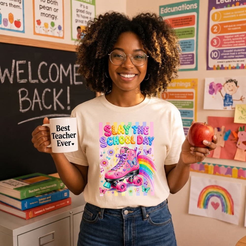 Cute Rainbow Roller Skate Slay The School Day Classic T-Shirt