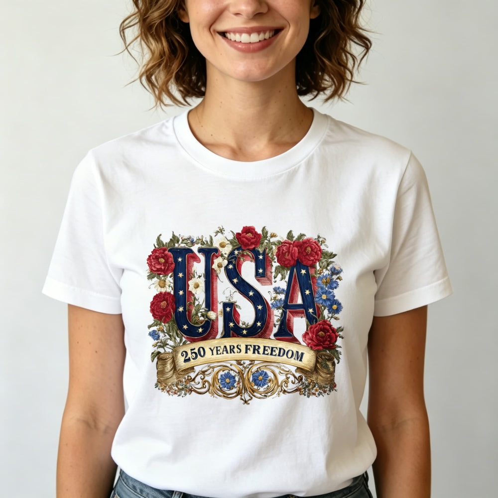 Patriotic Floral Usa 250 Years Freedom Classic T-Shirt