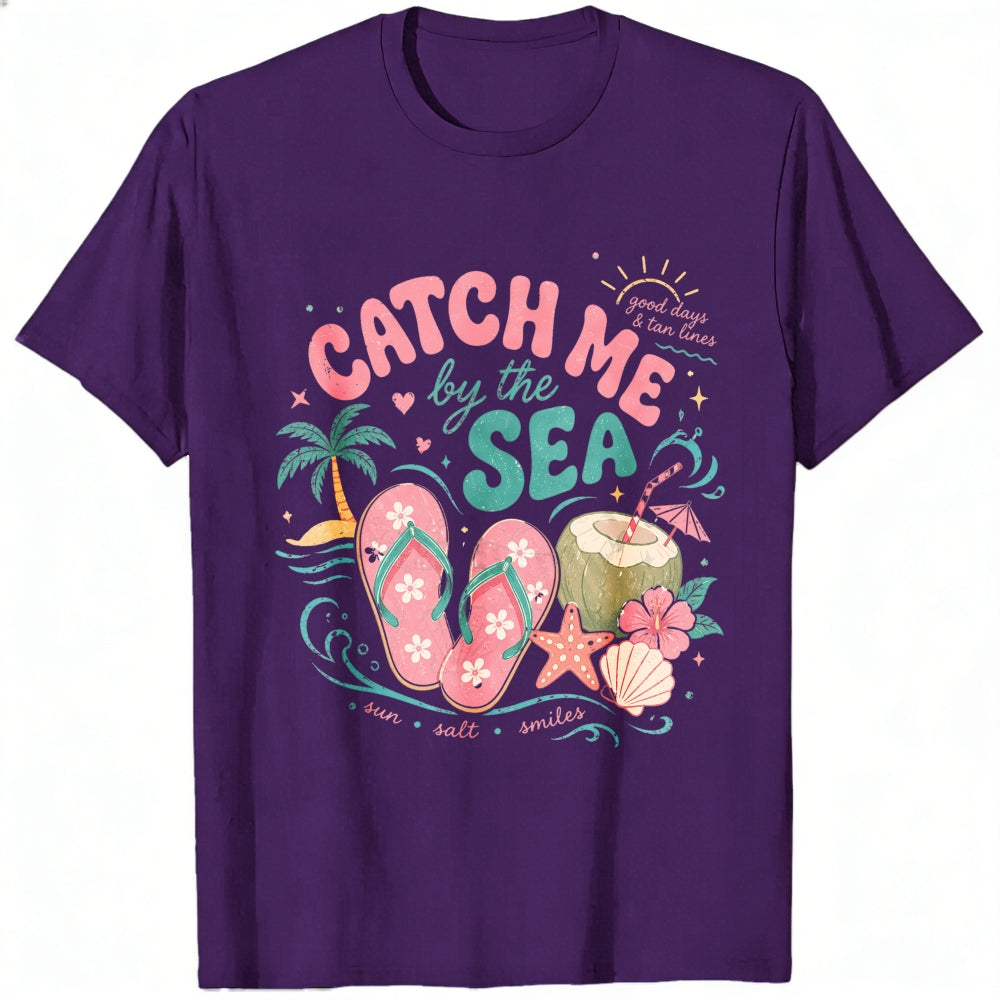Summer Beach Vibes Classic T-Shirt Catch Me By The Sea Flip Flops Coconut Tropical Design