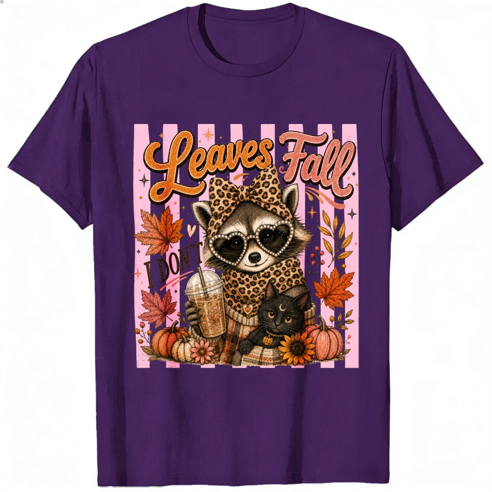 Cute Leopard Raccoon And Black Cat Autumn Leaves Fall Classic T-Shirt