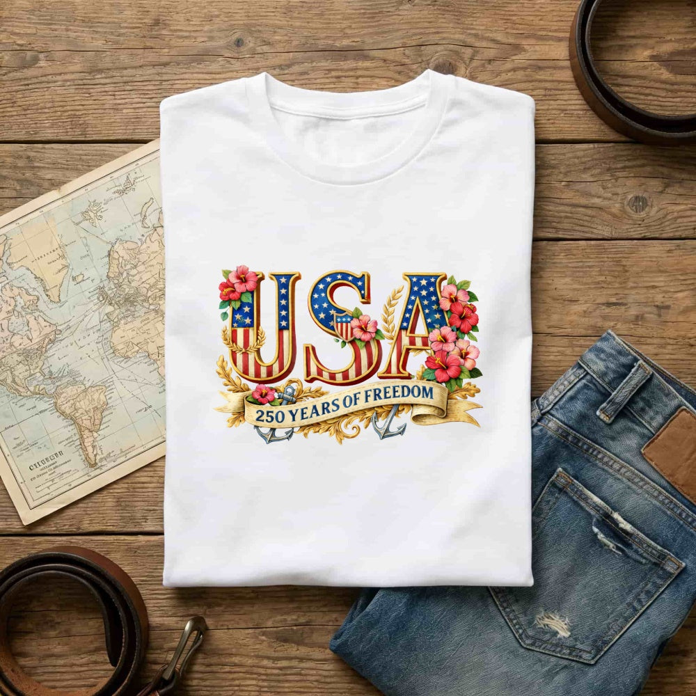 Patriotic Floral Usa 250 Years Of Freedom Classic T-Shirt