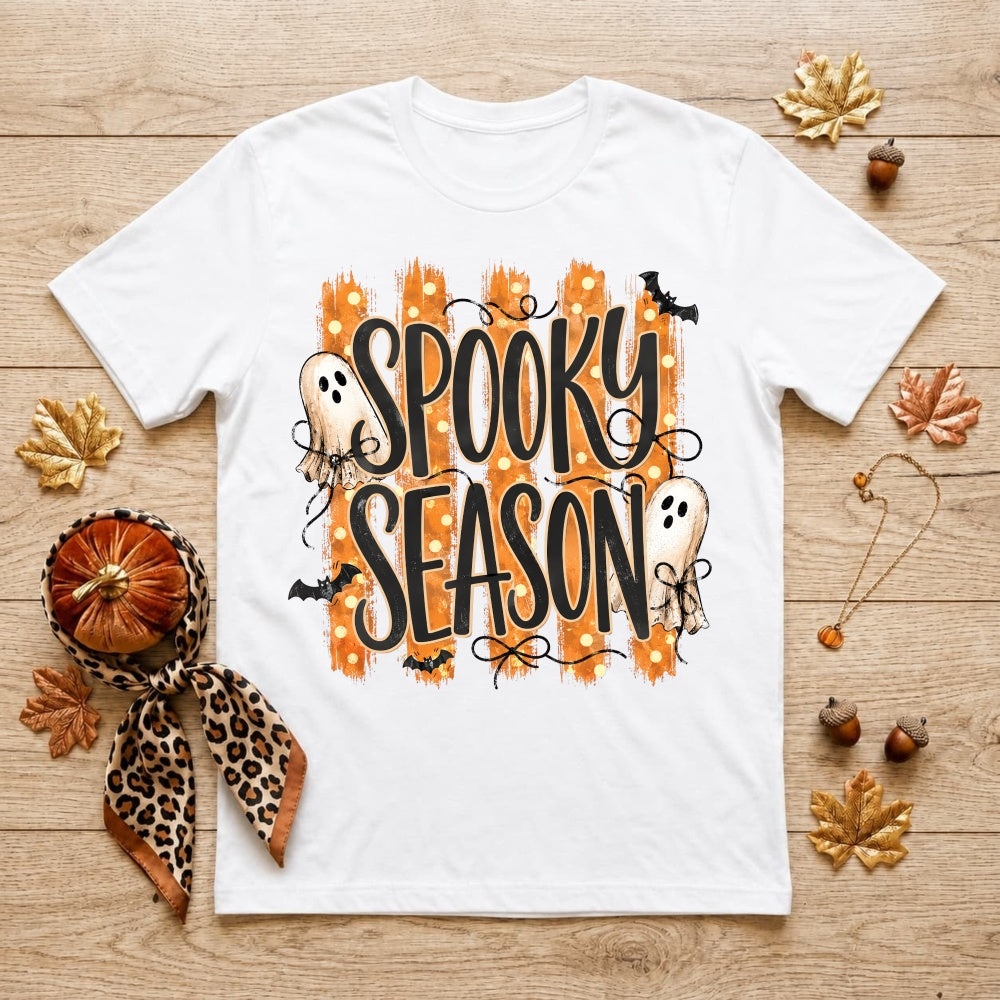 Halloween Spooky Season Ghosts Bats Orange Stripes Classic T-Shirt