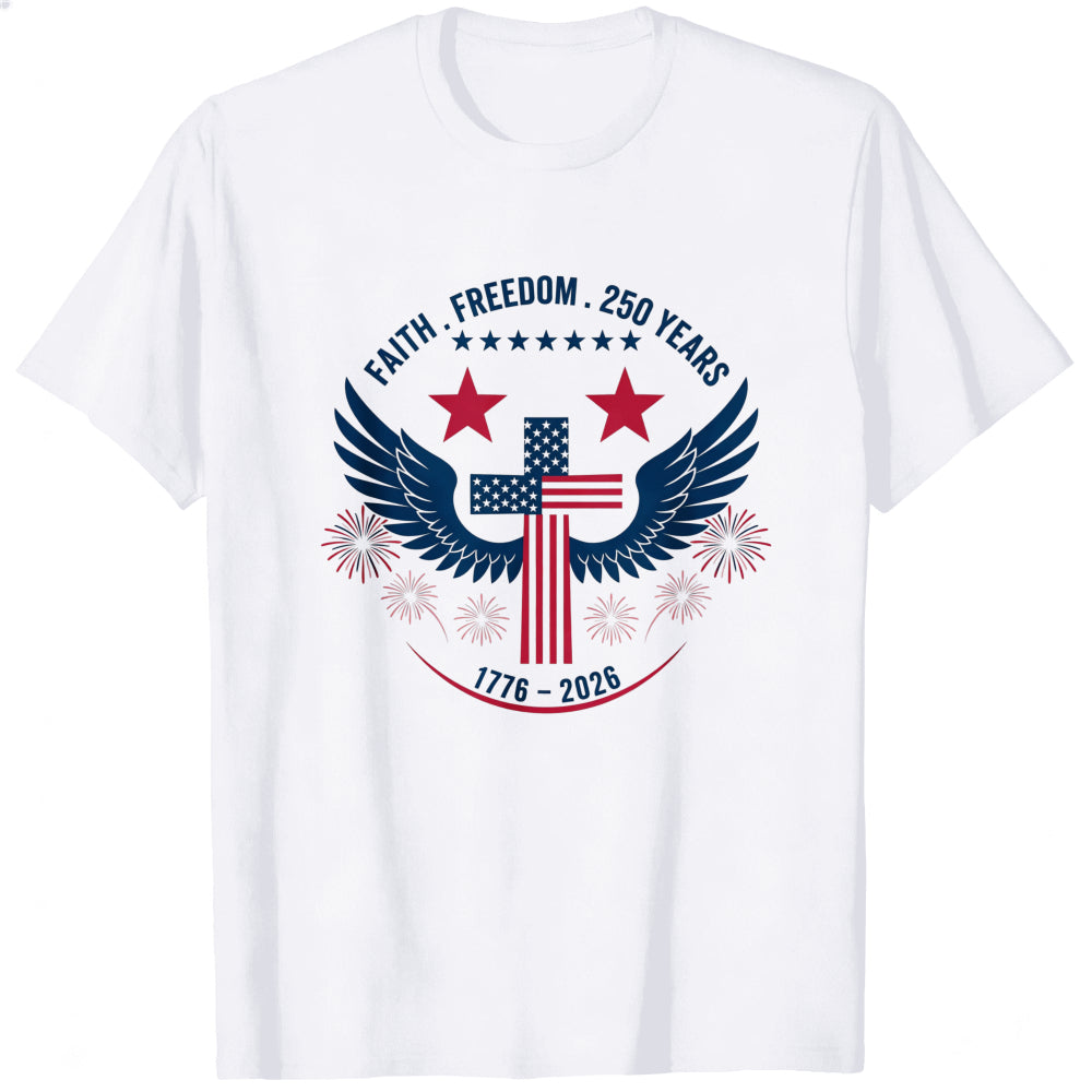 Patriotic American Flag Cross Wings Classic T-Shirt Faith Freedom 250 Years 1776 2026