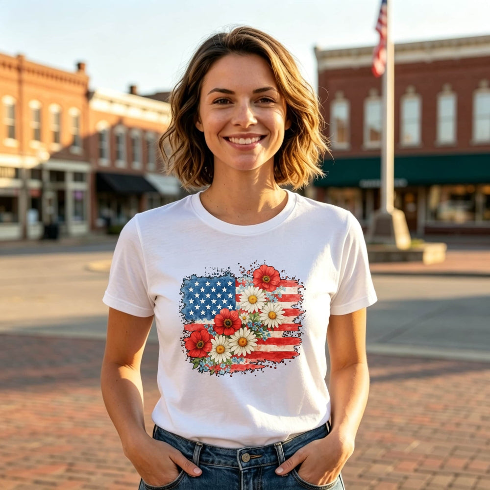 American Flag Floral Design Classic T-Shirt
