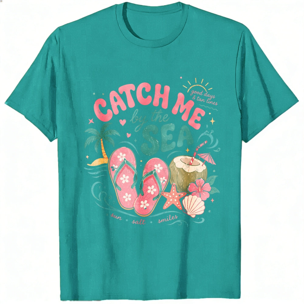 Summer Beach Vibes Classic T-Shirt Catch Me By The Sea Flip Flops Coconut Tropical Design
