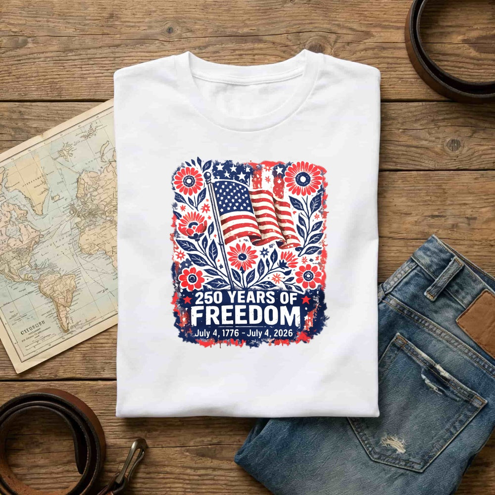 Patriotic Floral Design Classic T-Shirt 250 Years Of Freedom July 4 1776 July 4 2026