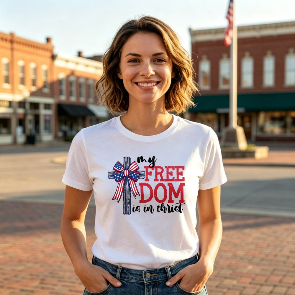 Patriotic Christian Cross Design Classic T-Shirt My Freedom Is In Christ