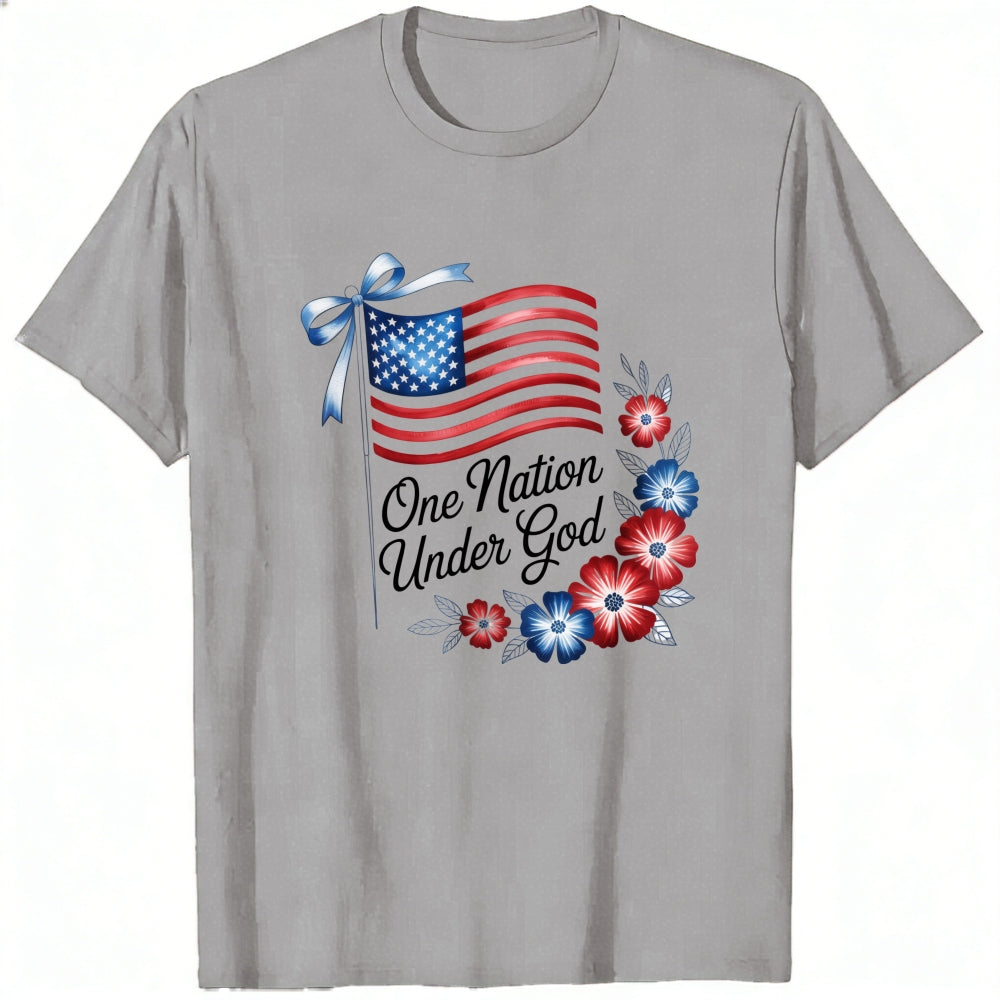 Patriotic American Flag And Flowers Classic T-Shirt One Nation Under God