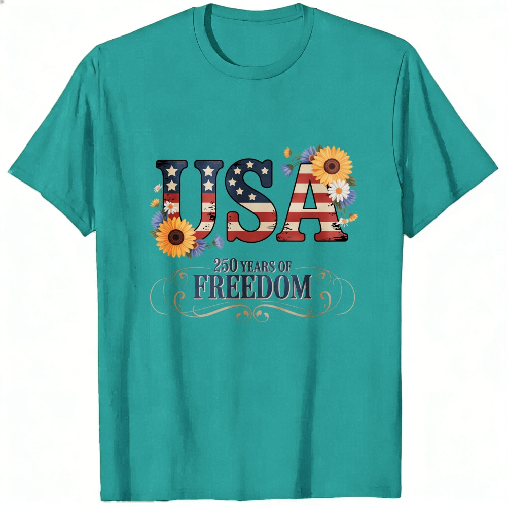 Patriotic Floral Usa 250 Years Of Freedom Classic T-Shirt