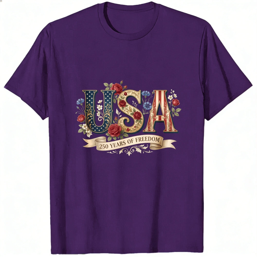 Patriotic Floral Usa 250 Years Of Freedom Classic T-Shirt