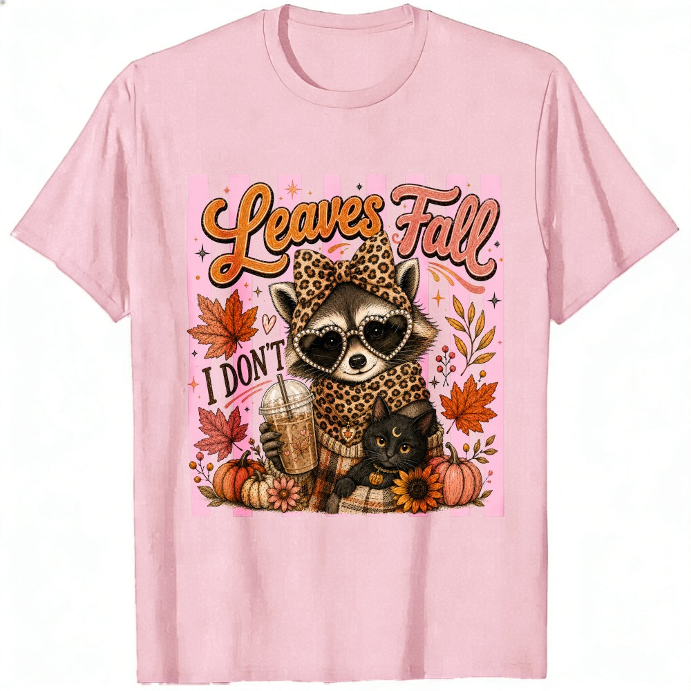 Cute Leopard Raccoon And Black Cat Autumn Leaves Fall Classic T-Shirt
