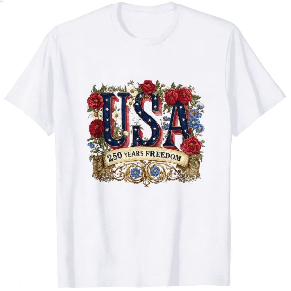 Patriotic Floral Usa 250 Years Freedom Classic T-Shirt