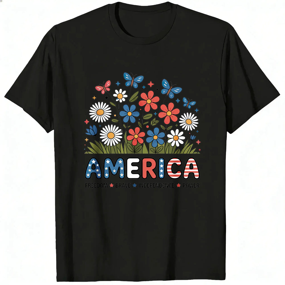 Floral Americana Design Classic T-Shirt America Freedom Brave Independence Power