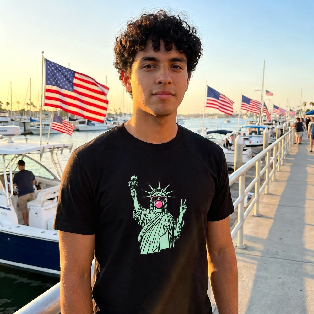 Graphic Design Classic T-Shirt Statue Of Liberty With Sunglasses And Peace Sign