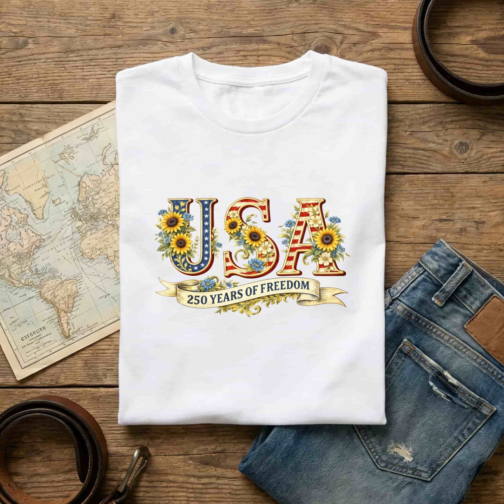 Patriotic Floral Usa 250 Years Of Freedom Classic T-Shirt