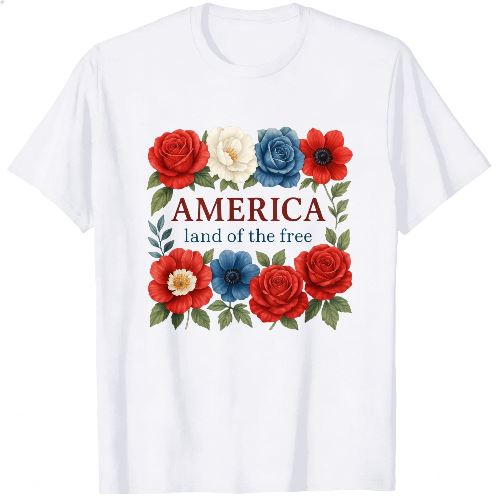Patriotic Floral Design Classic T-Shirt America Land Of The Free