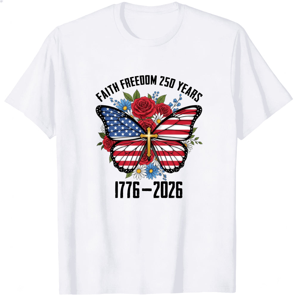 Patriotic Butterfly With American Flag And Roses Classic T-Shirt Faith Freedom 250 Years 1776 2026
