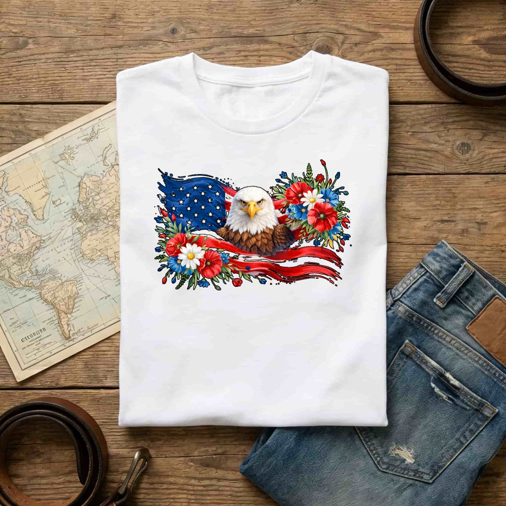 Patriotic Eagle And Flowers Classic T-Shirt