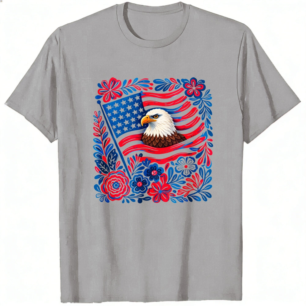 Patriotic Eagle And American Flag Floral Design Classic T-Shirt