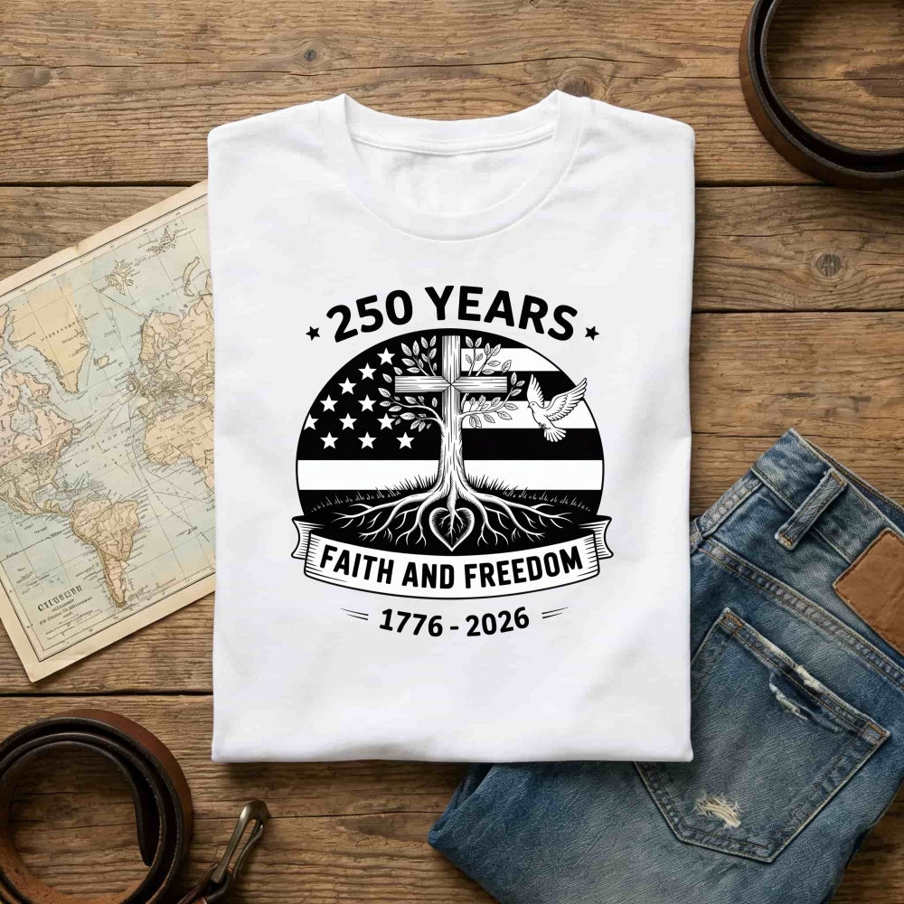 American Flag Cross Tree Faith And Freedom 250 Years Classic T-Shirt