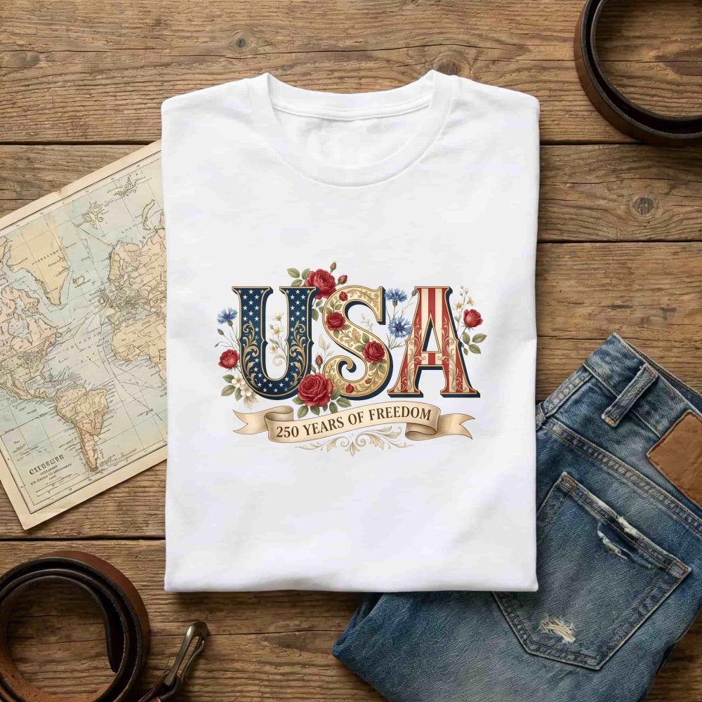 Patriotic Floral Usa 250 Years Of Freedom Classic T-Shirt