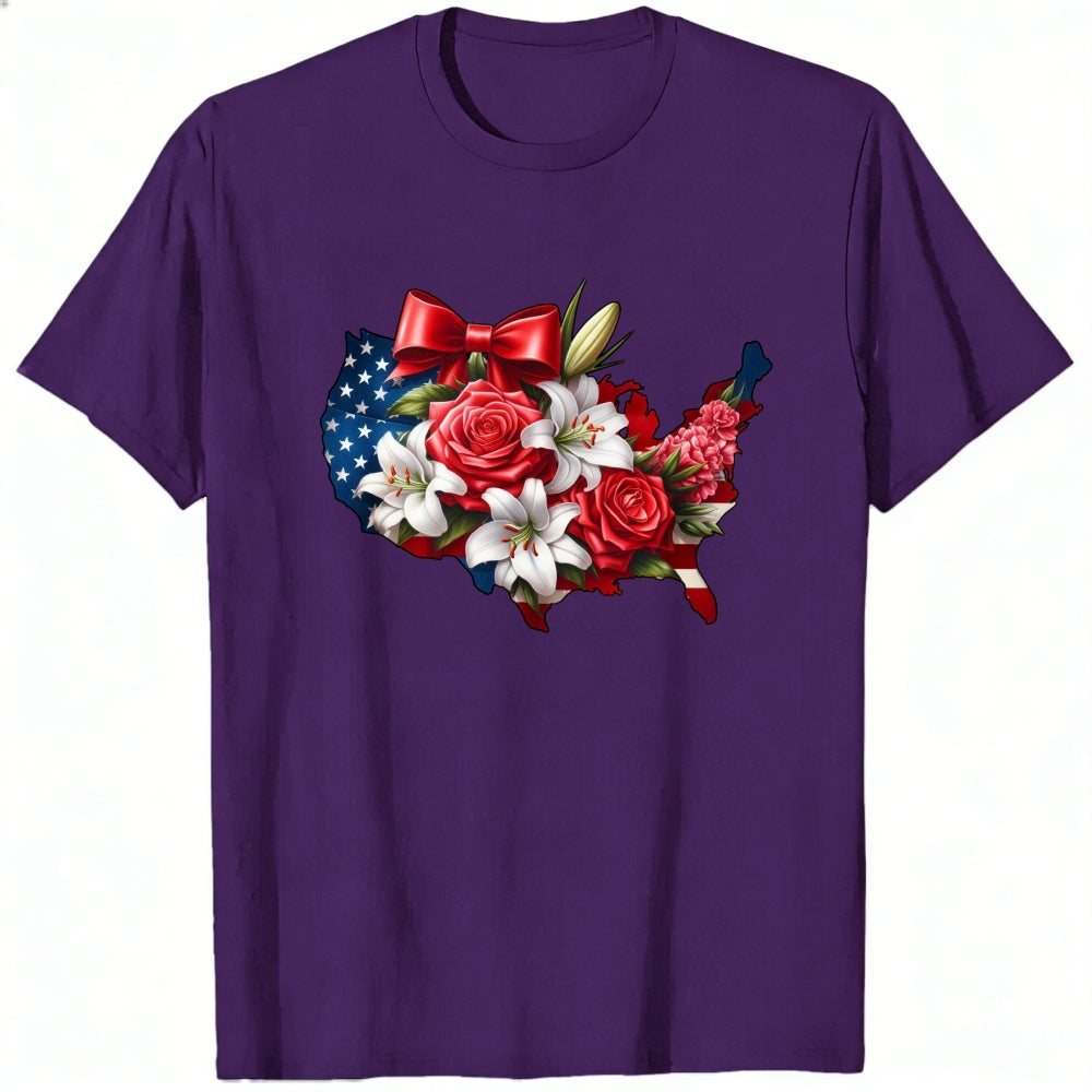 Patriotic Floral Usa Map Classic T-Shirt