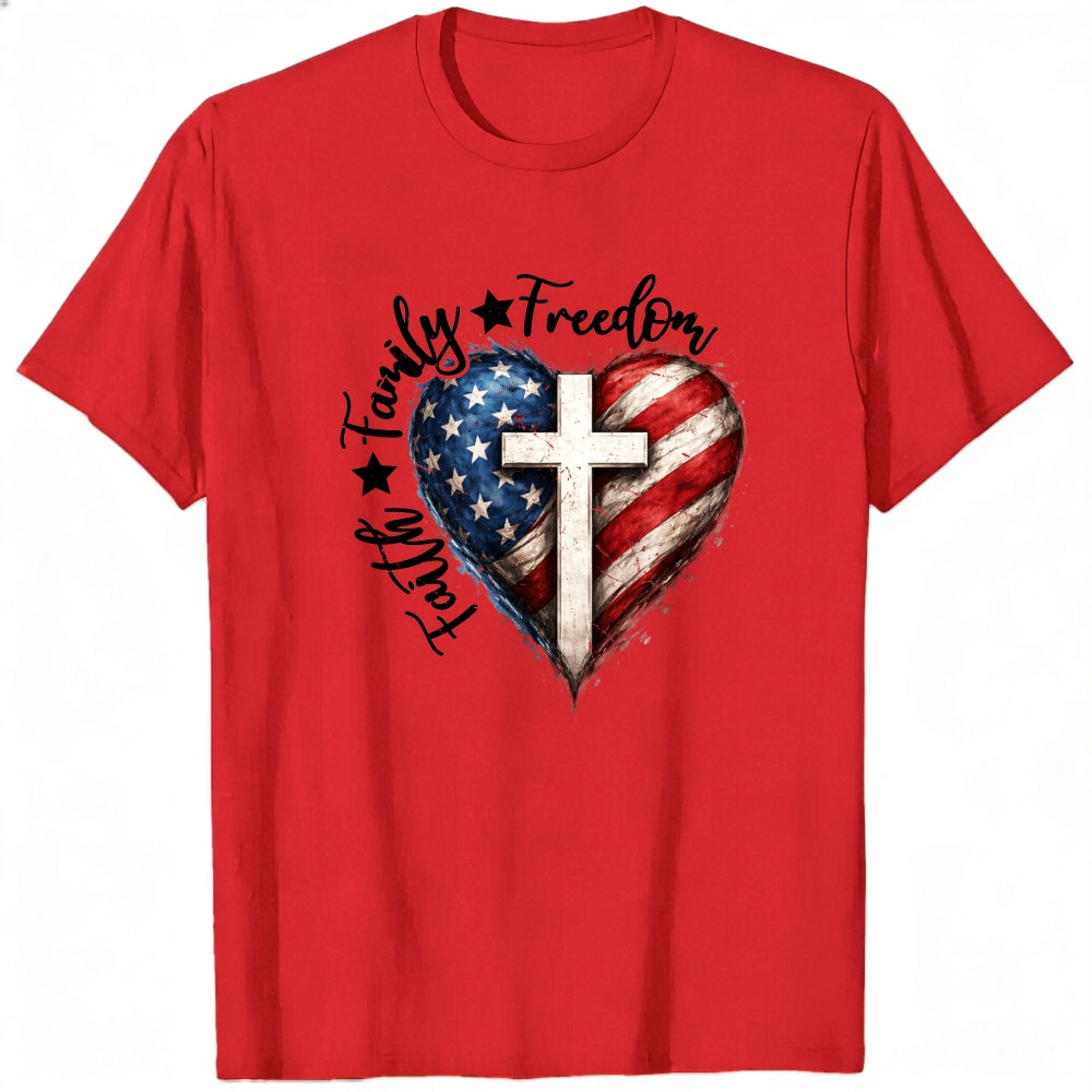 Patriotic Heart With Cross And American Flag Classic T-Shirt Family Freedom