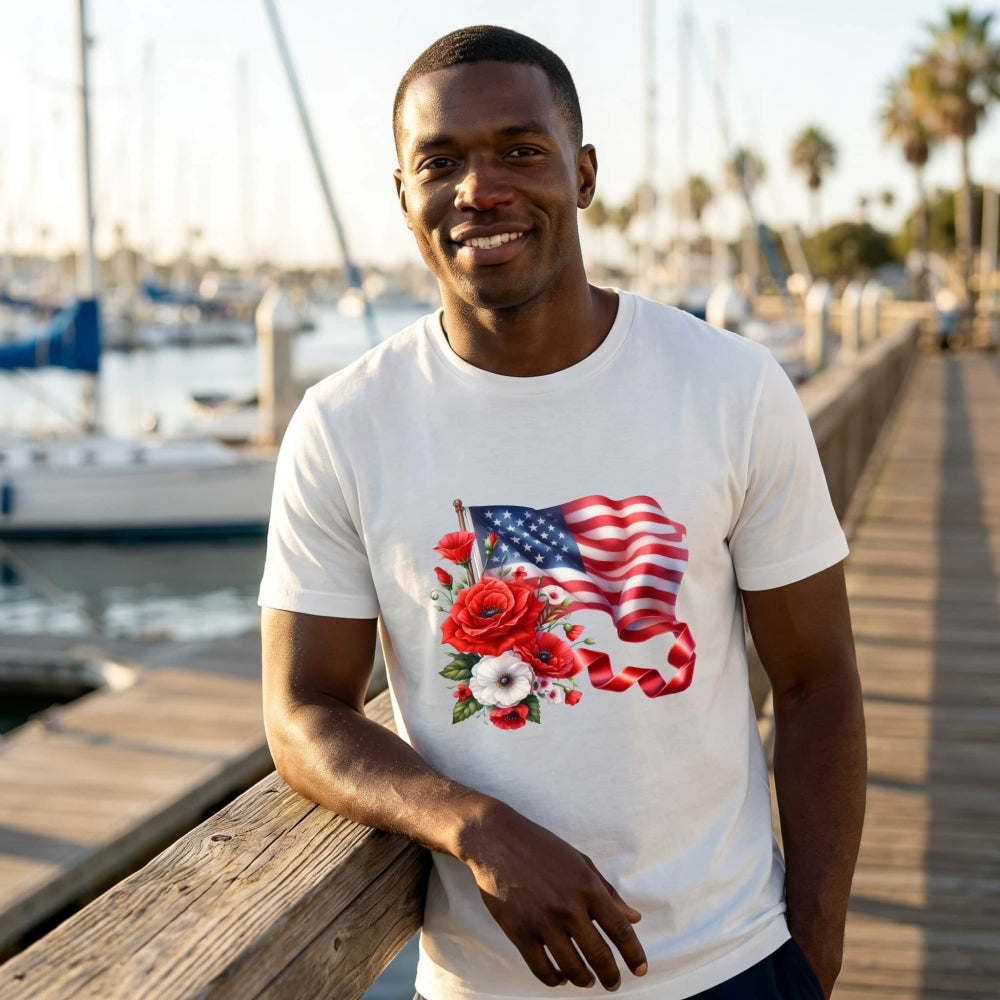 Patriotic American Flag And Flowers Classic T-Shirt