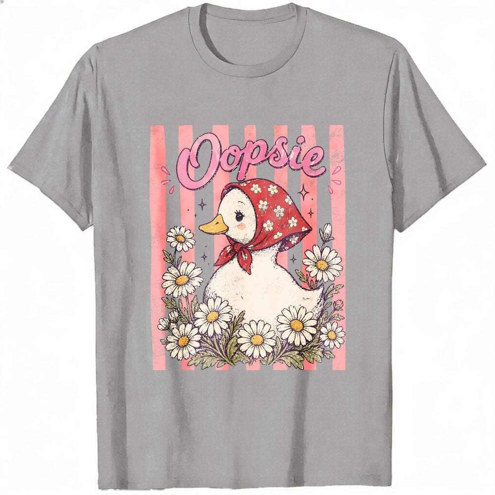 Cute Vintage Style Classic T-Shirt Oopsie Duck With Daisy Flowers And Red Bandana