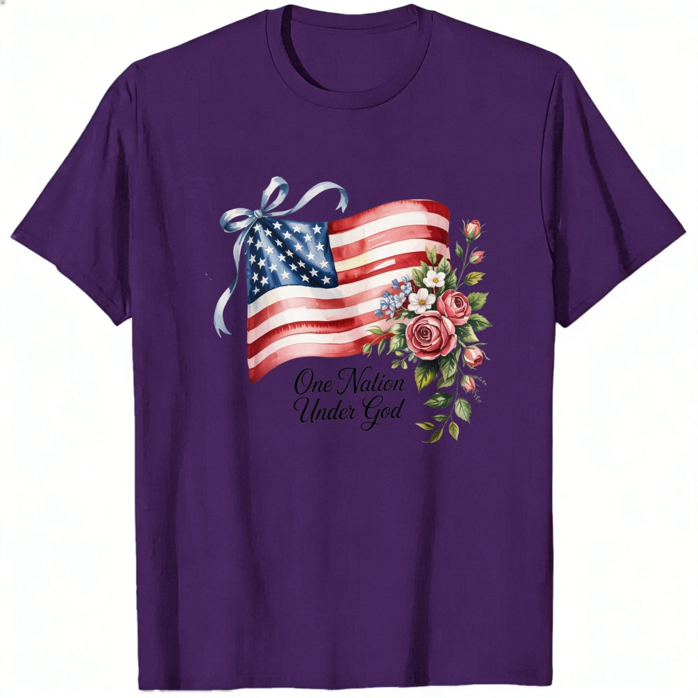 Patriotic American Flag Floral Design Classic T-Shirt One Nation Under God