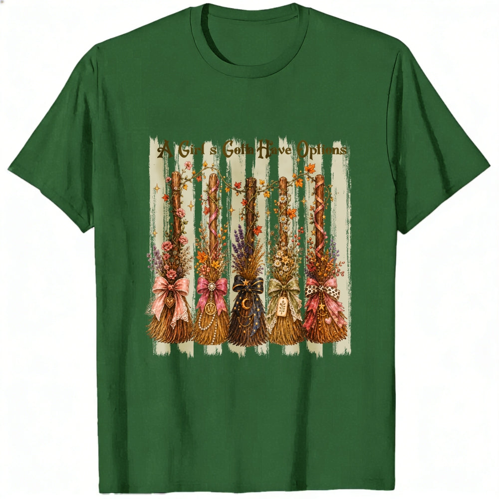 Vintage Autumn Broomsticks All Girls Gotta Have Options Classic T-Shirt