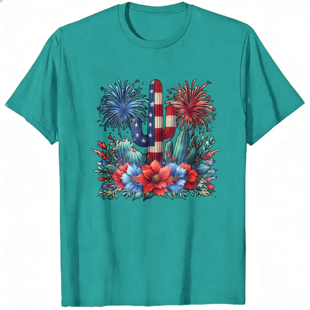 American Flag Cactus And Flowers Classic T-Shirt