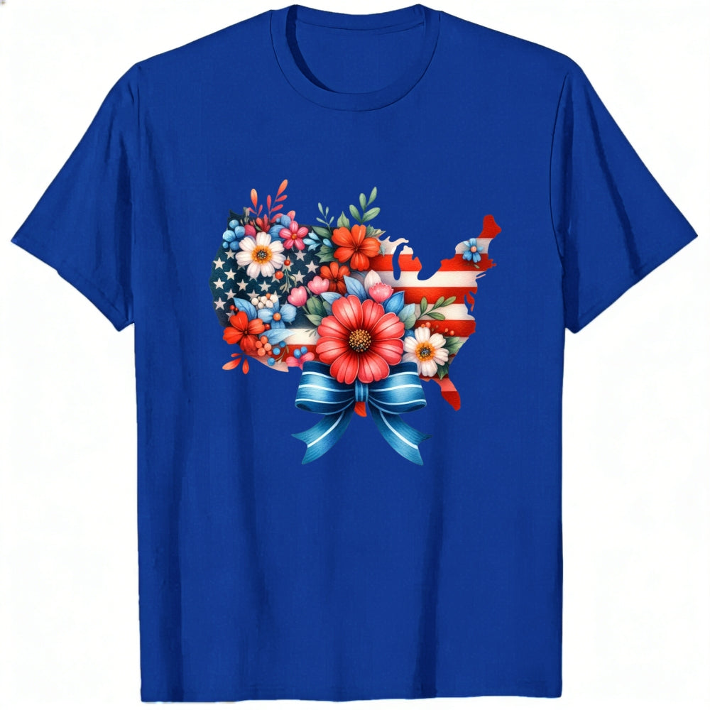 Patriotic Floral Usa Map Classic T-Shirt